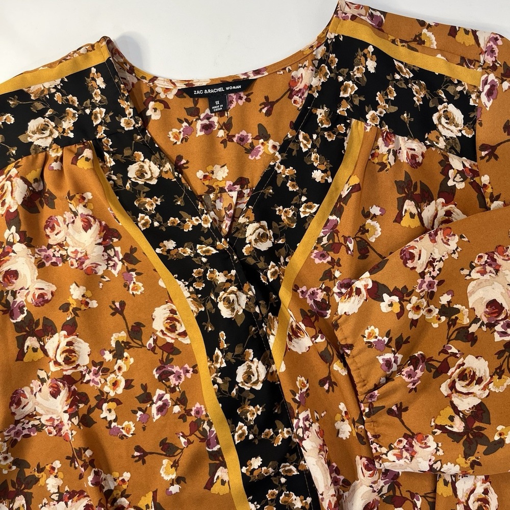 Zac & Rachel Womens Top 1X Floral Chiffon V-Neck Surplice Crossover Lightweight